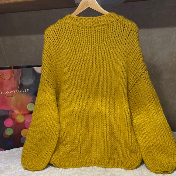 HAND MADE🫶Simply Couture Mustard Knit Cardigan with Sequin Accents - Picture 4 of 7